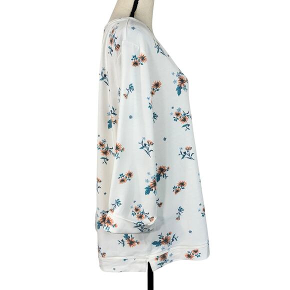 Croft & Barrow XX-Large Sweatshirt Floral 3/4 Cuffed Sleeves Lightweight White - Picture 4 of 7